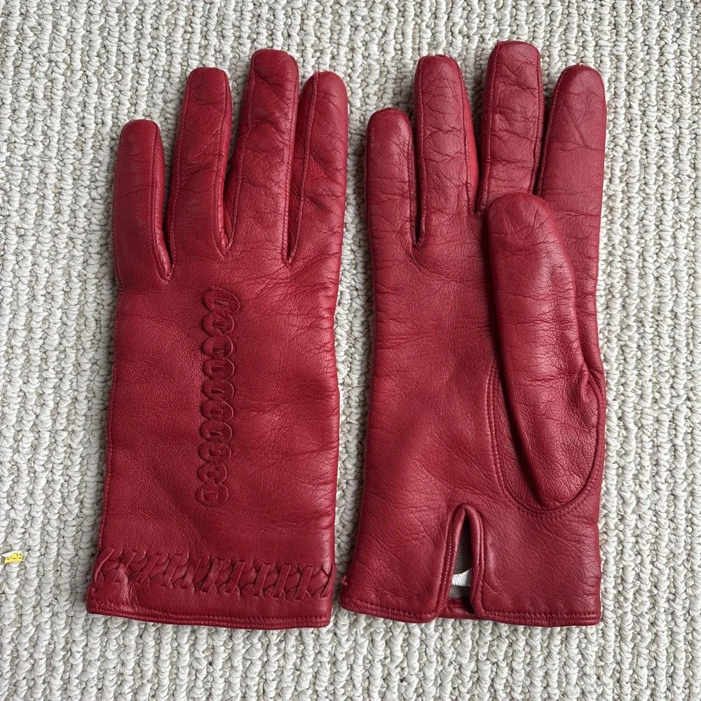 Vintage Red Gloves by Superb 6.5 Made in Italy Leather Lined Gift Women's Prop